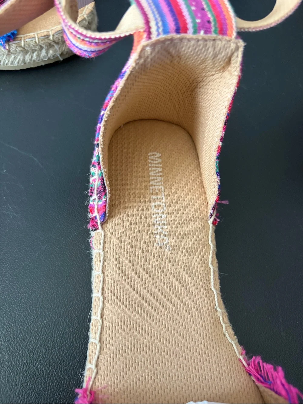 Minnetonka Pink Multi-Stripe Espadrille Sandals with Ankle Strap